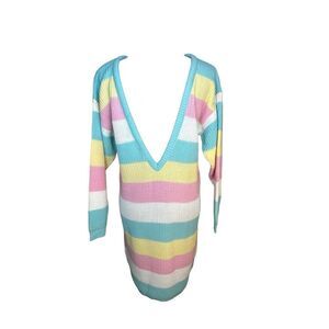 ANNIE ROSE Pastel Striped Mini Sweater Dress Size Medium